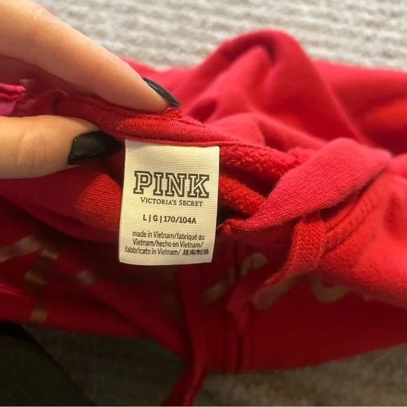 PINK Victoria's Secret Vibrant Red Full Zip Up Hoodie Size Large - Picture 7 of 9